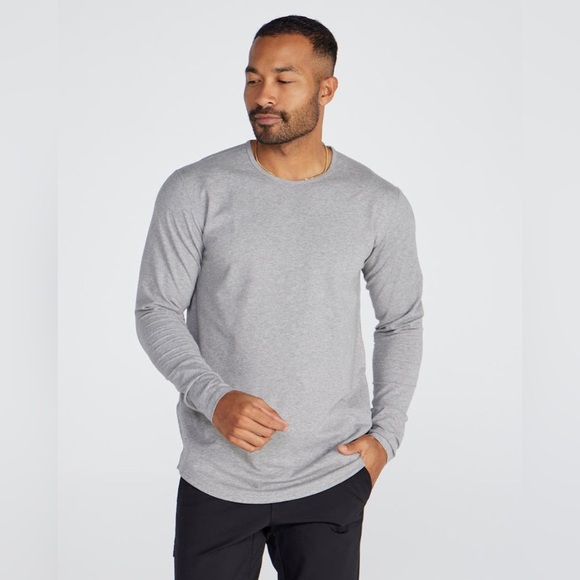 BYLT Basics Drop Cut Long Sleeve Lux Heathered Grey T Shirt - Picture 1 of 8